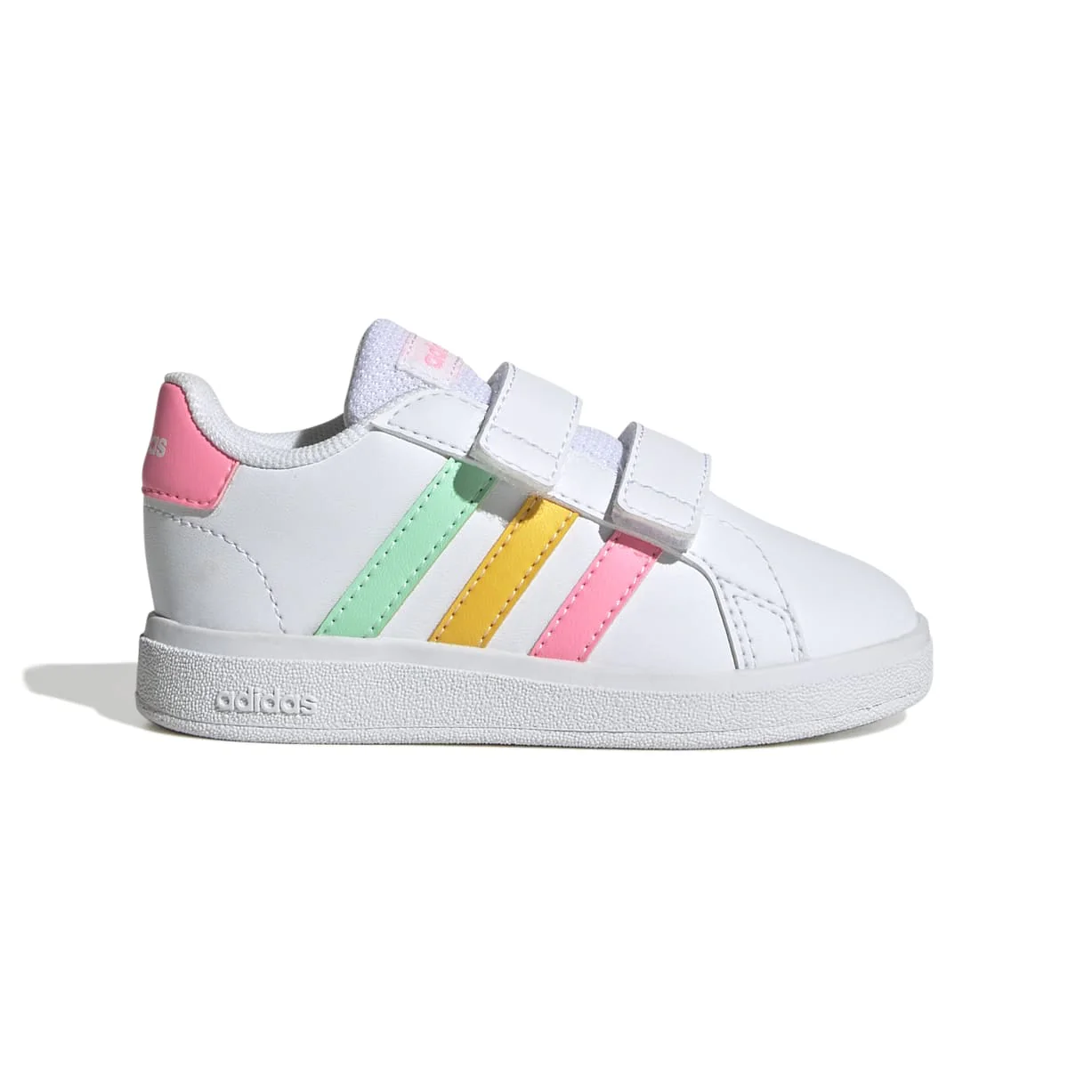 Sneakers primi passi bianche da bambina con strisce a contrasto adidas Grand Court 2.0 Cf I