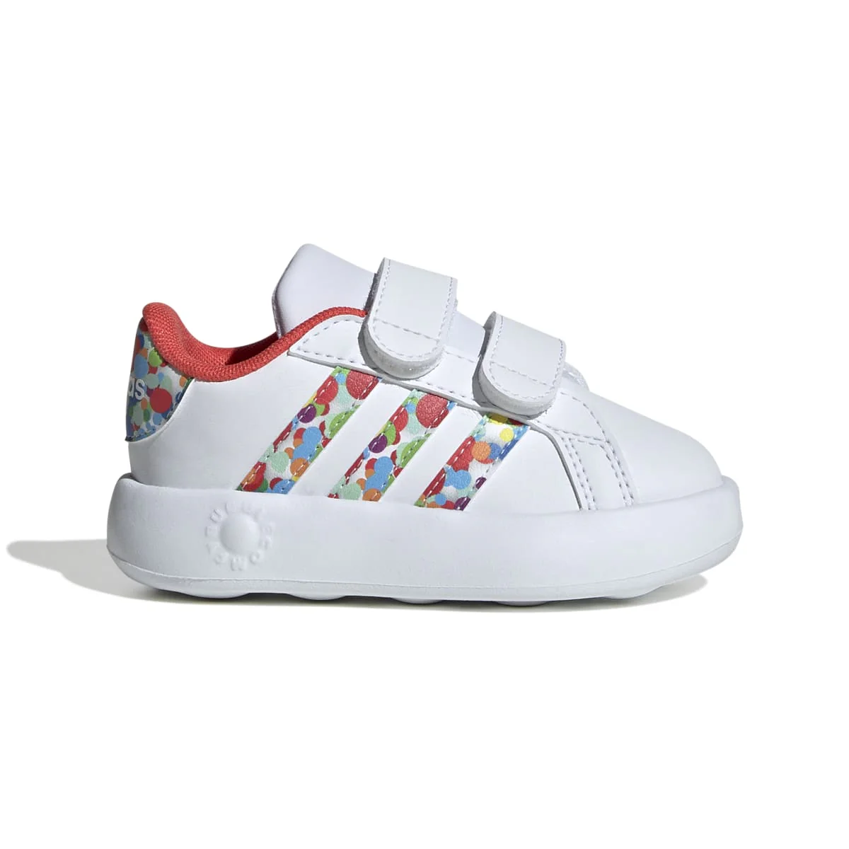 Sneakers primi passi bianche da bambina con strisce multicolore adidas Grand Court 2.0 CF I