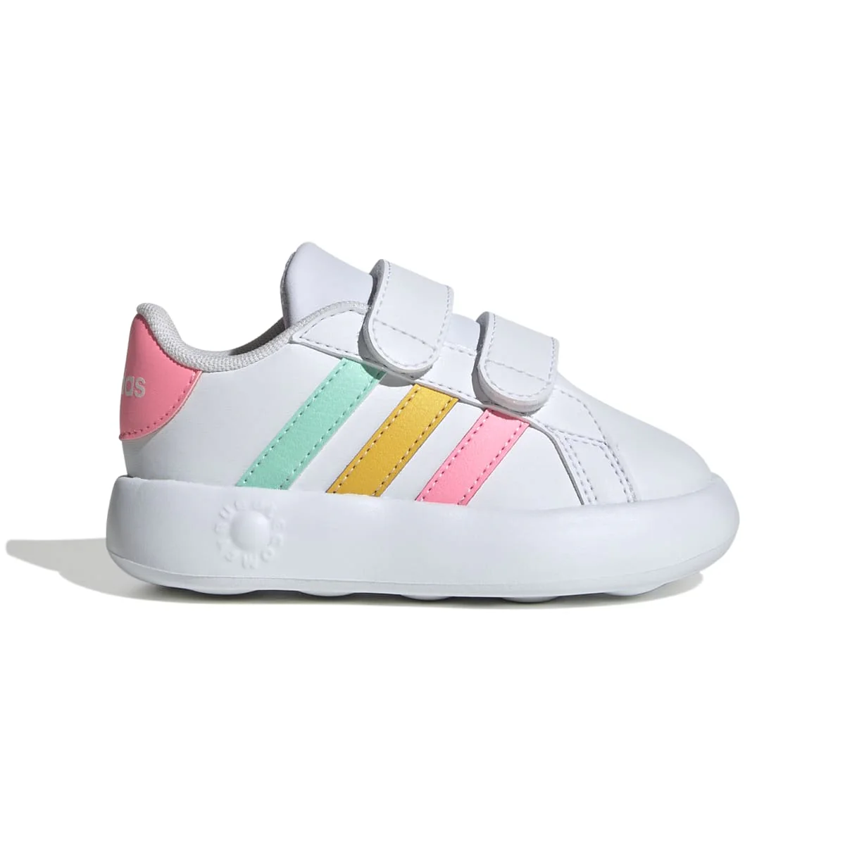 Sneakers primi passi bianche da bambina con strisce multicolore adidas Grand Court 2.0 CF I
