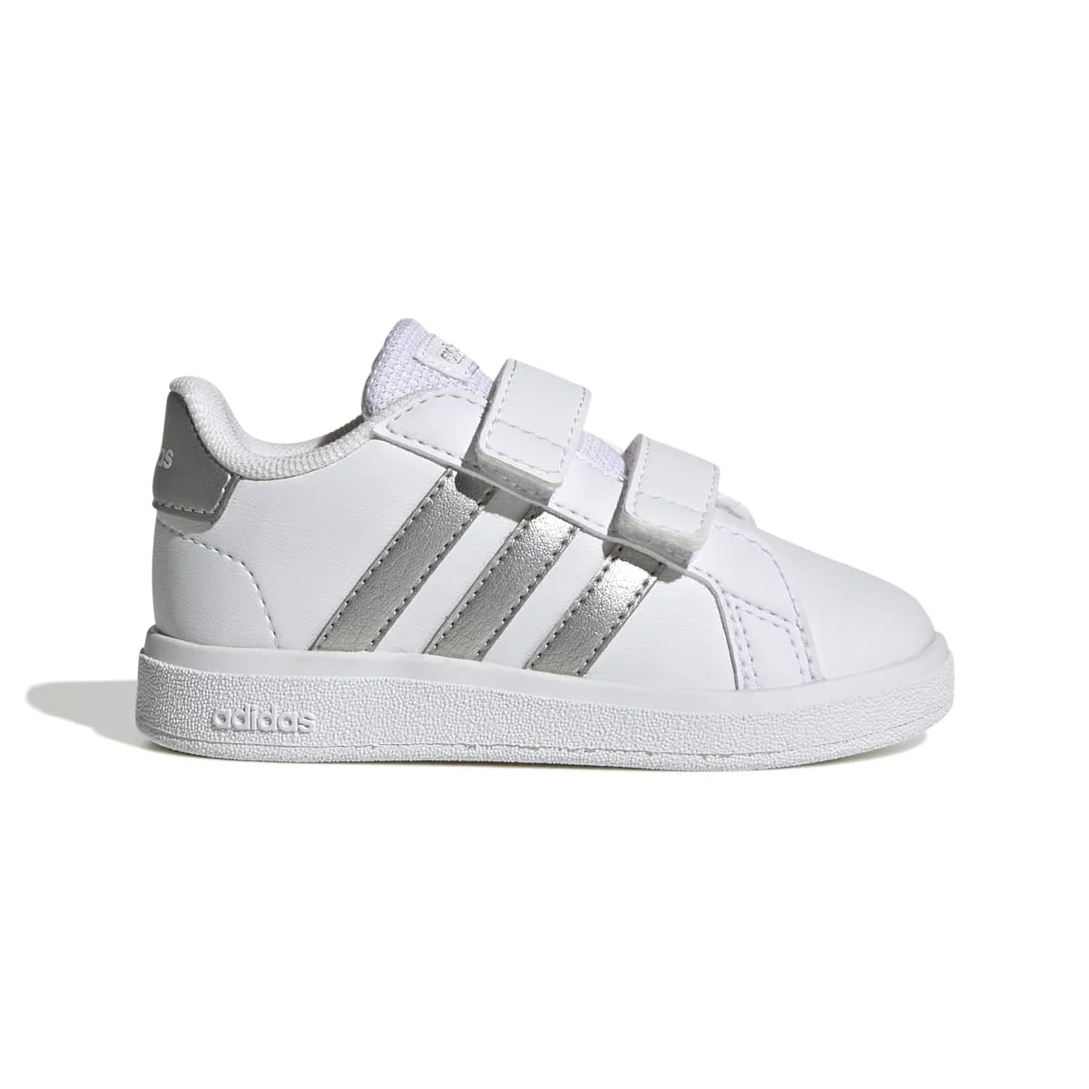 Sneakers primi passi bianche da bambino con strisce a contrasto adidas Grand Court 2.0 Cf I