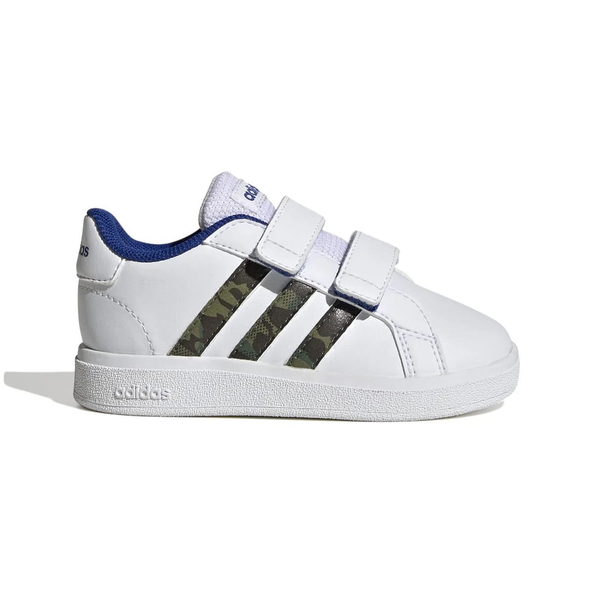 Sneakers primi passi bianche da bambino con strisce camouflage adidas Grand Court 2.0 Cf I