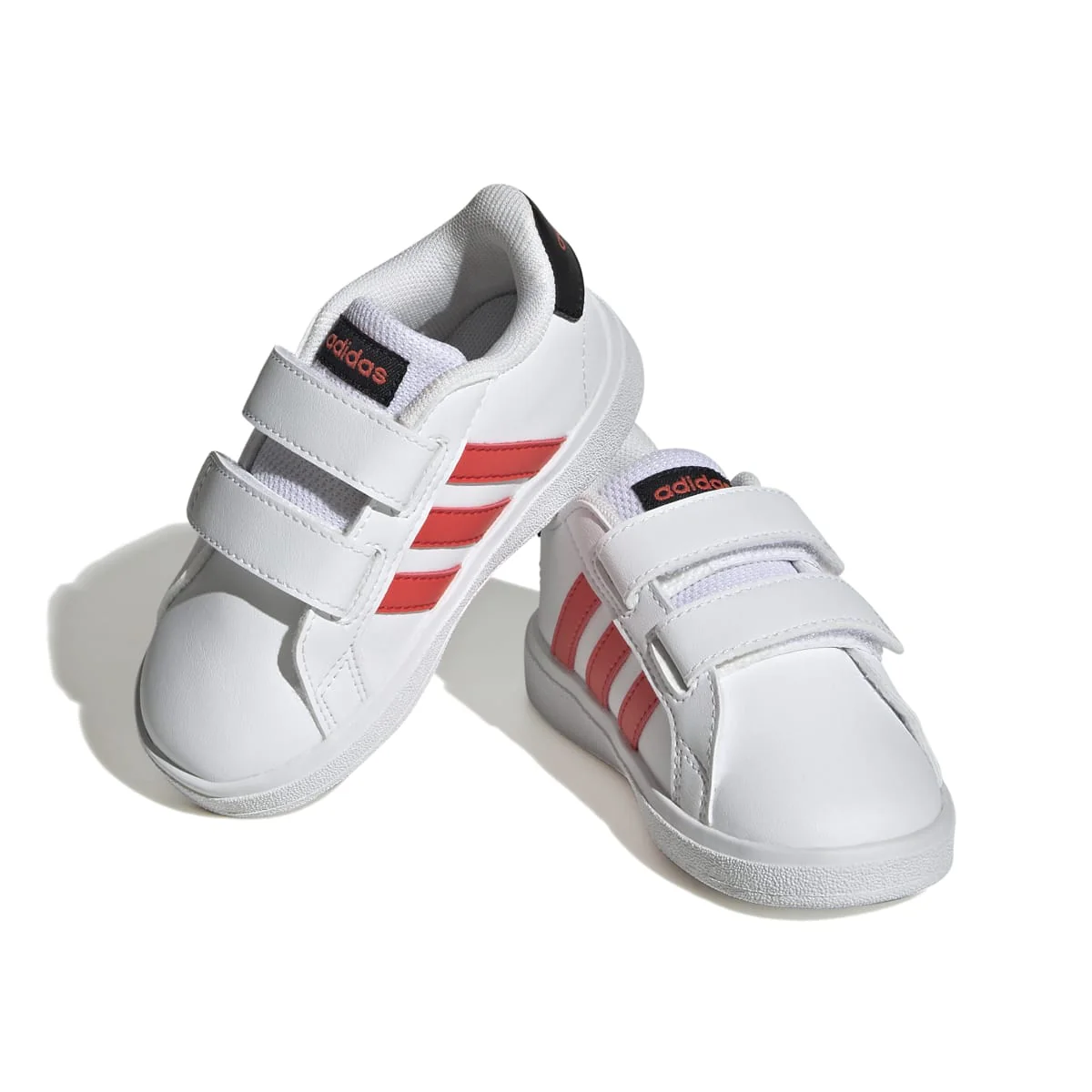 Sneakers primi passi bianche da bambino con strisce laterali rosse adidas Grand Court 2.0 CF