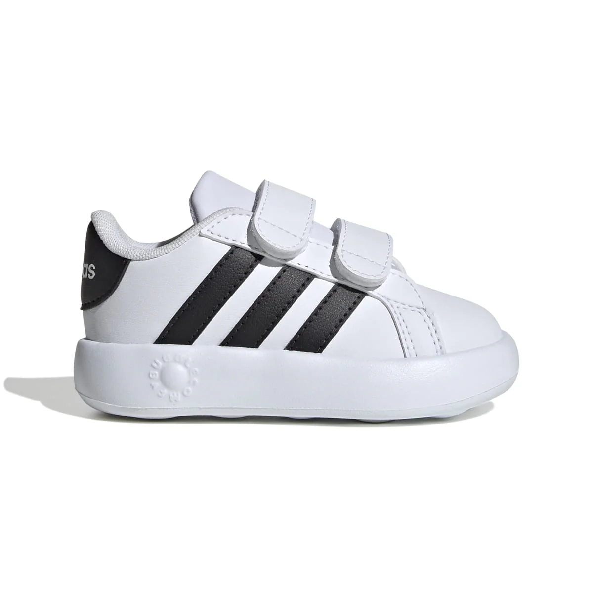 Sneakers primi passi bianche da bambino con strisce nere adidas Grand Court 2.0 CF I