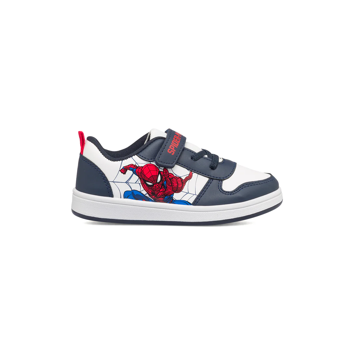 Sneakers primi passi bianche e blu da bambino con logo Spiderman