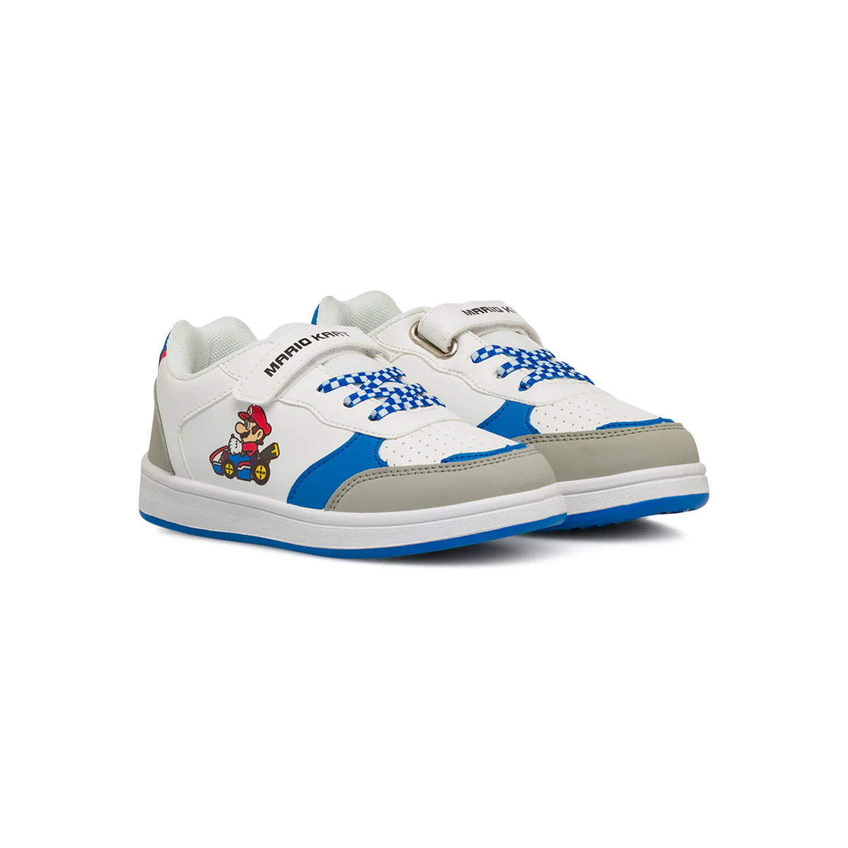 Sneakers primi passi bianche e blu da bambino con logo Super Mario - Image 2