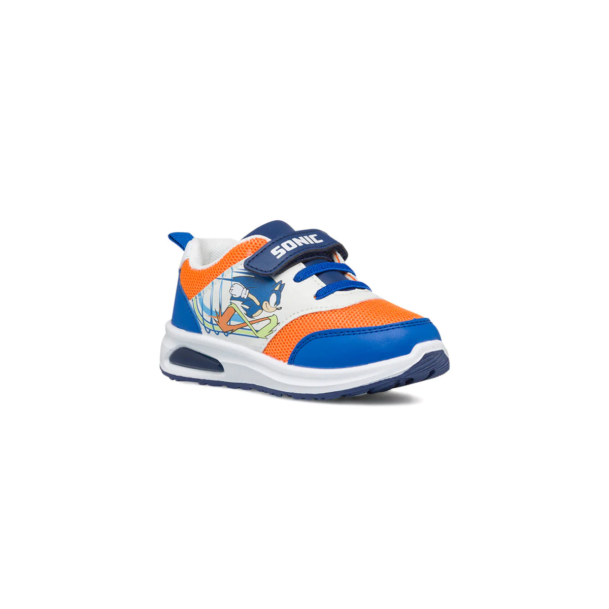 Sneakers primi passi bianche e blu da bambino con luci nella suola e stampa Sonic - Image 2