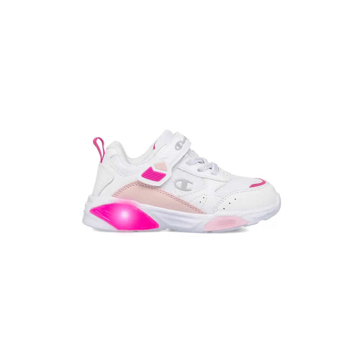 Sneakers primi passi bianche e fucsia da bambina con luci nella suola Champion Wave PS
