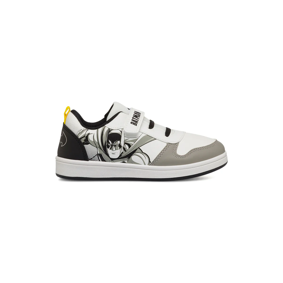 Sneakers primi passi bianche e grigie da bambino con logo Batman