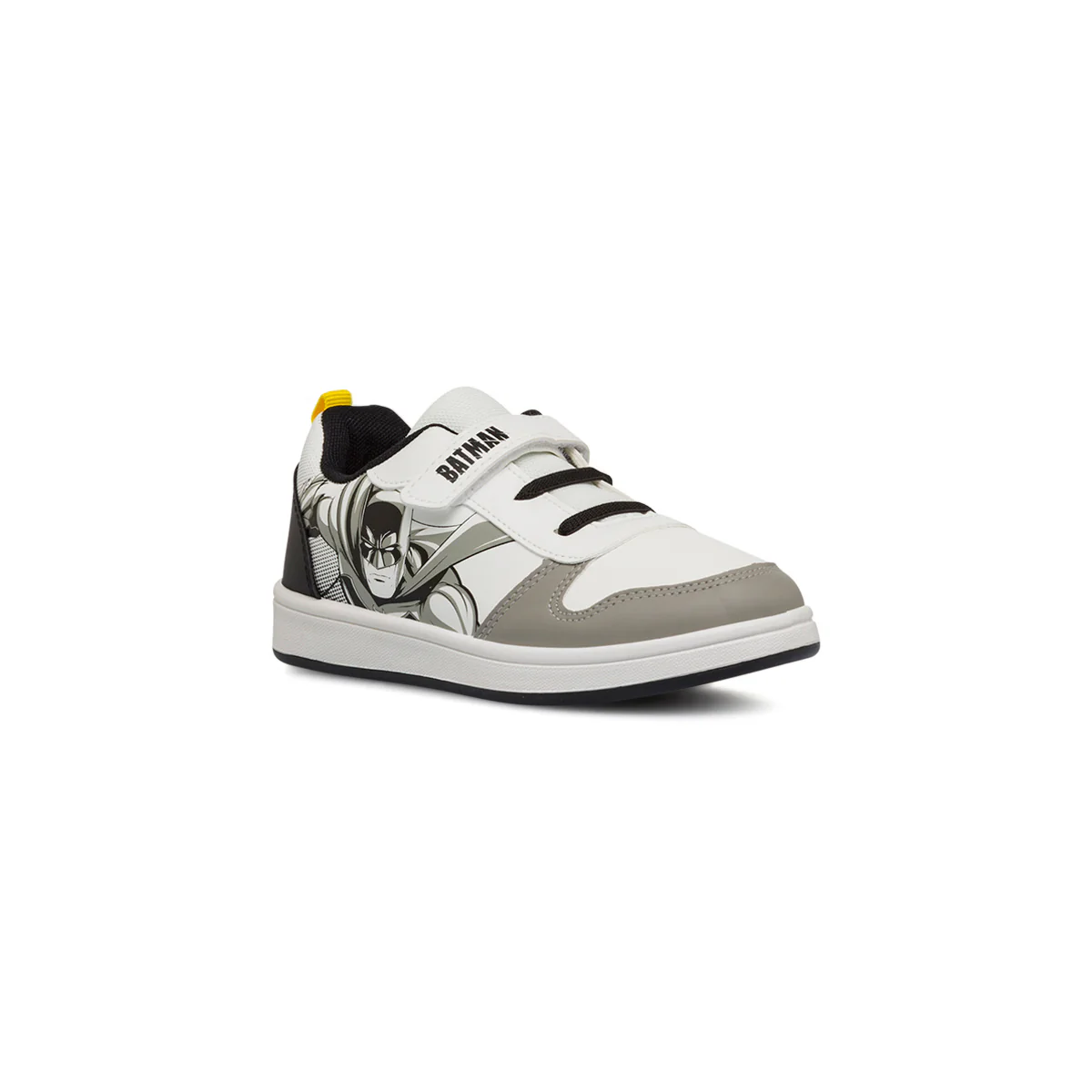 Sneakers primi passi bianche e grigie da bambino con logo Batman - Image 2