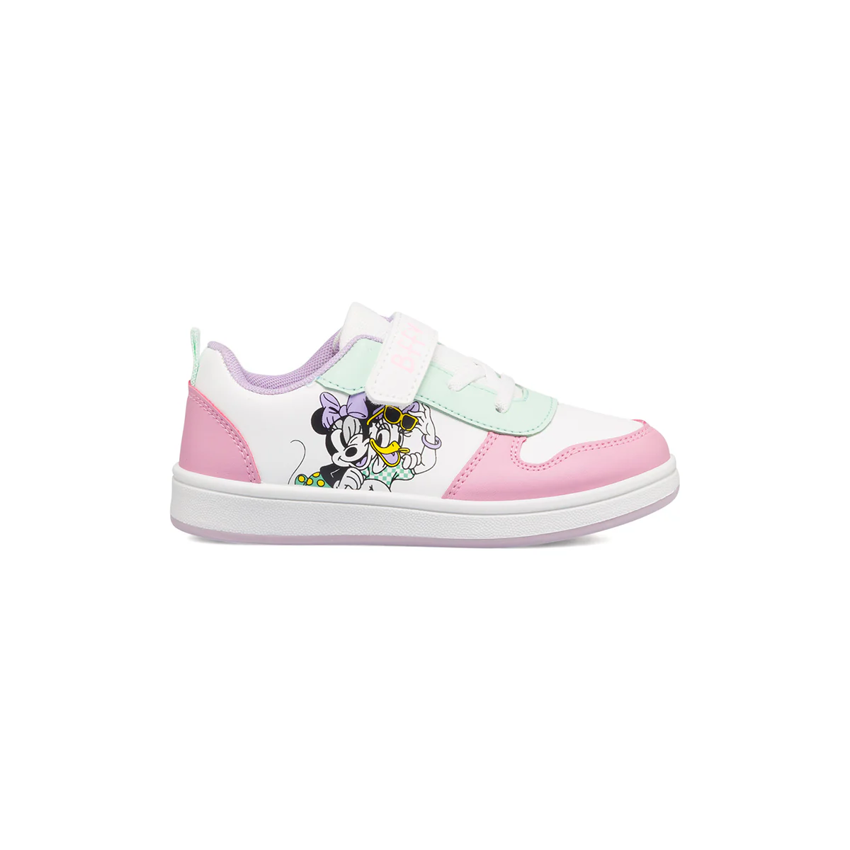 Sneakers primi passi bianche e rosa da bambina con logo Minnie