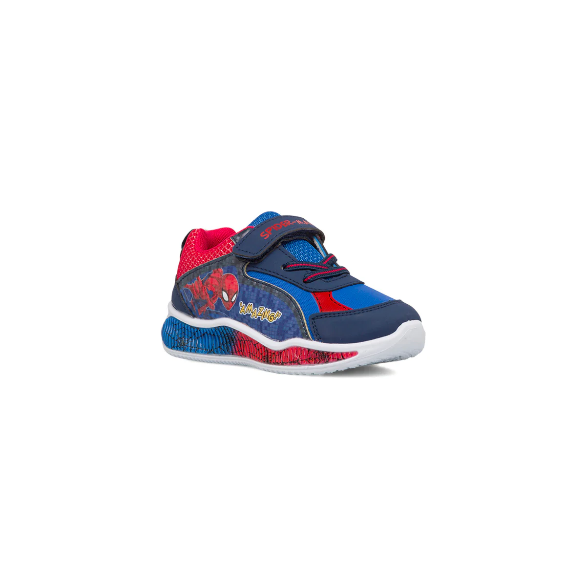 Sneakers primi passi blu da bambino con luci e stampa Spiderman - Image 2
