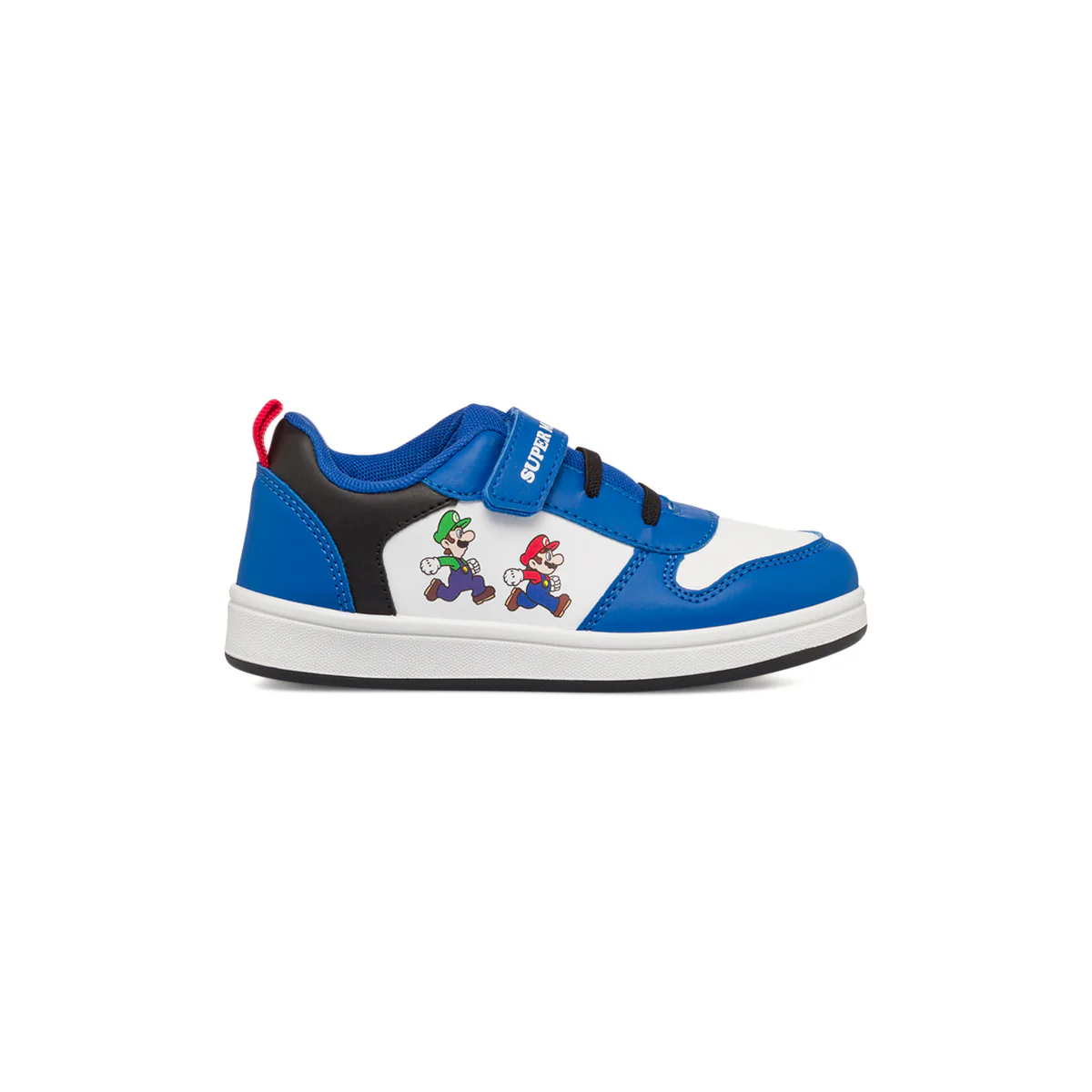 Sneakers primi passi blu e bianche da bambino con stampa Super Mario