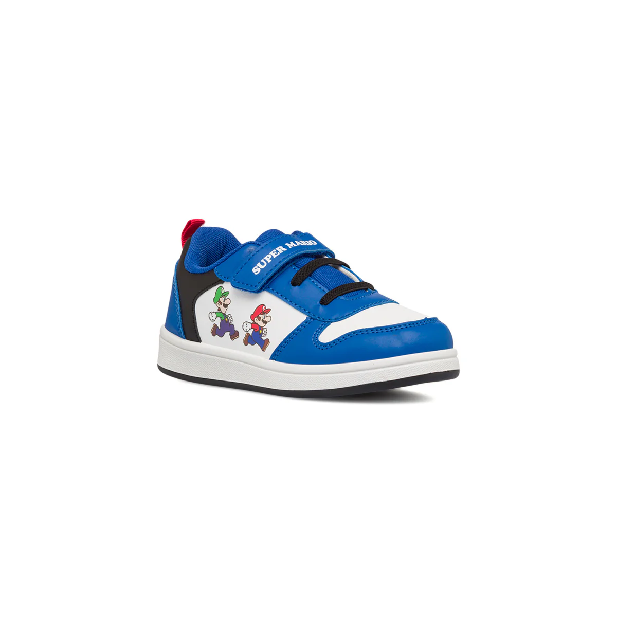 Sneakers primi passi blu e bianche da bambino con stampa Super Mario - Image 2