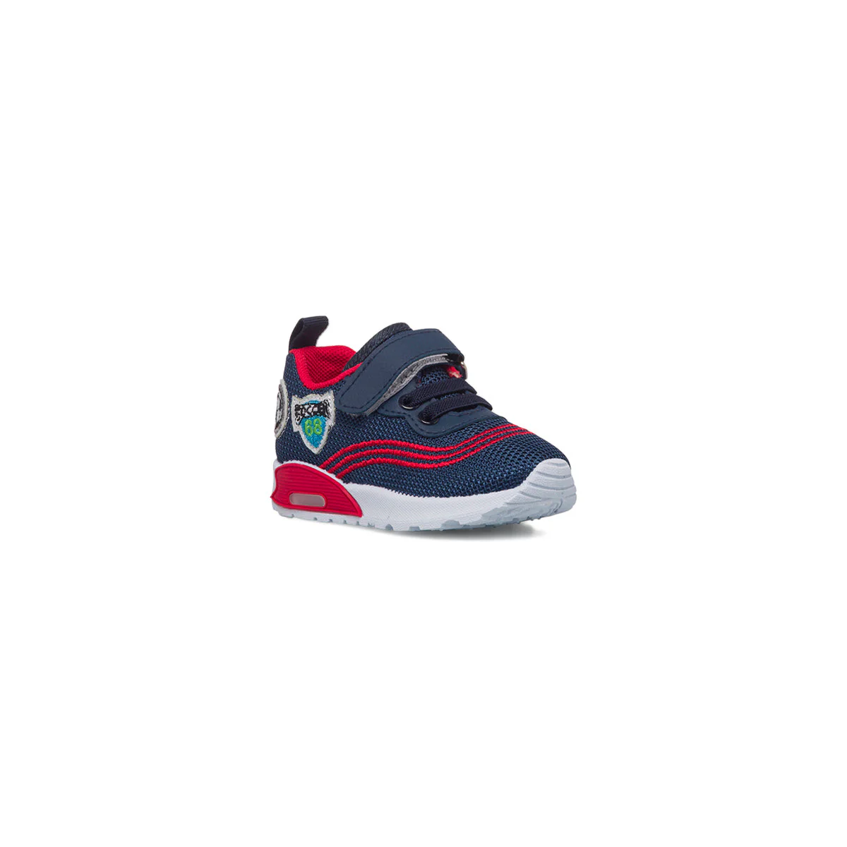 Sneakers primi passi blu e rosse da bambino con luci nella suola Jog - Image 2