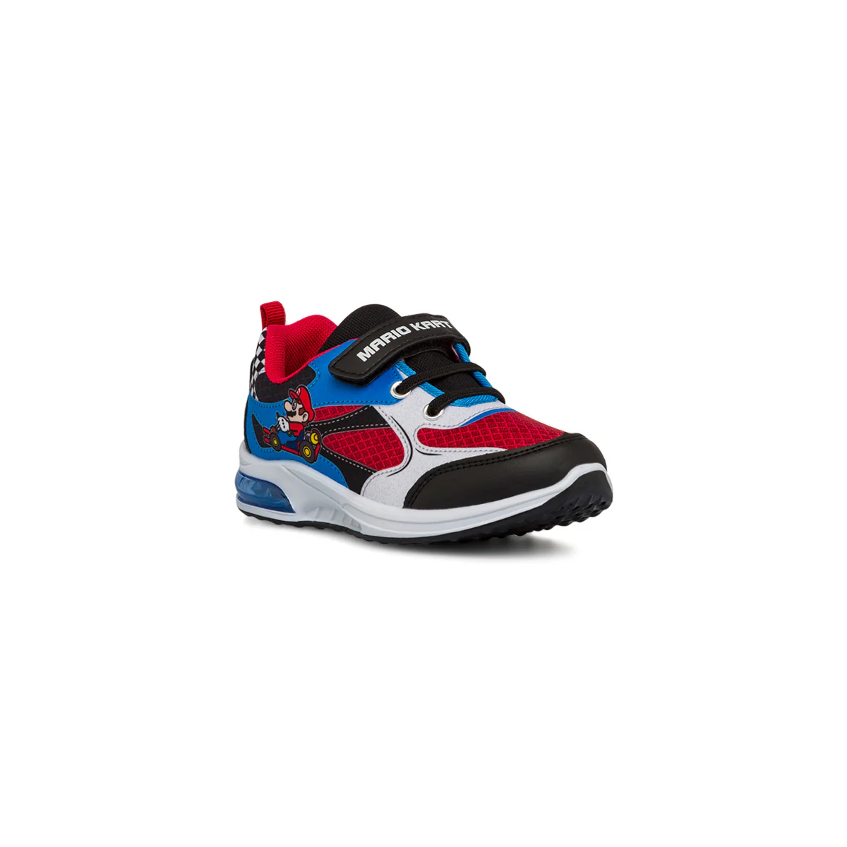 Sneakers primi passi blu, rosse e nere da bambino con luci nella suola e logo Super Mario - Image 2