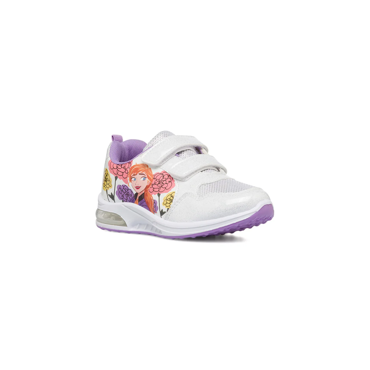 Sneakers primi passi da bambina bianche con luci nella suola e stampa Frozen - Image 2