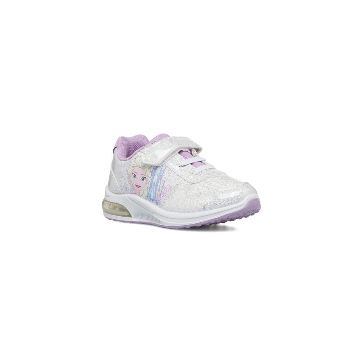 Sneakers primi passi da bambina bianche e lilla con luci nella suola e stampa Frozen - Image 2