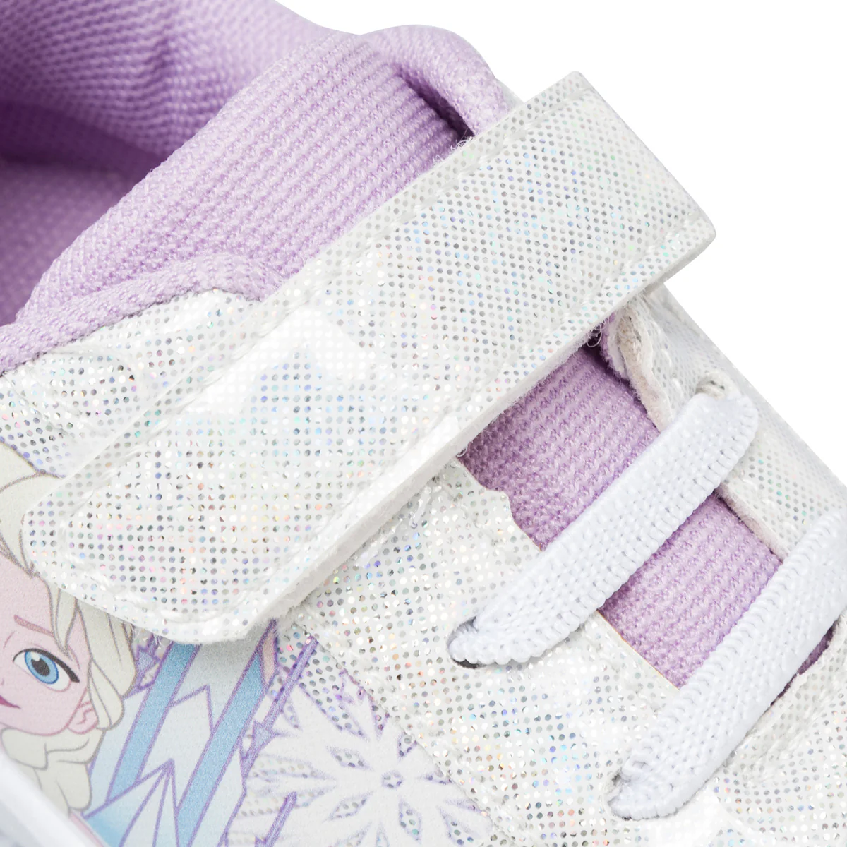 Sneakers primi passi da bambina bianche e lilla con luci nella suola e stampa Frozen - Image 5