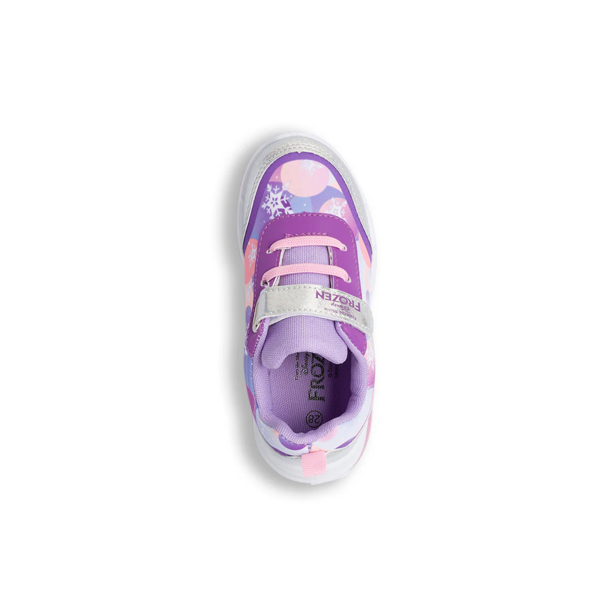 Sneakers primi passi da bambina lilla e argento con luci nella suola e stampa Frozen - Image 6
