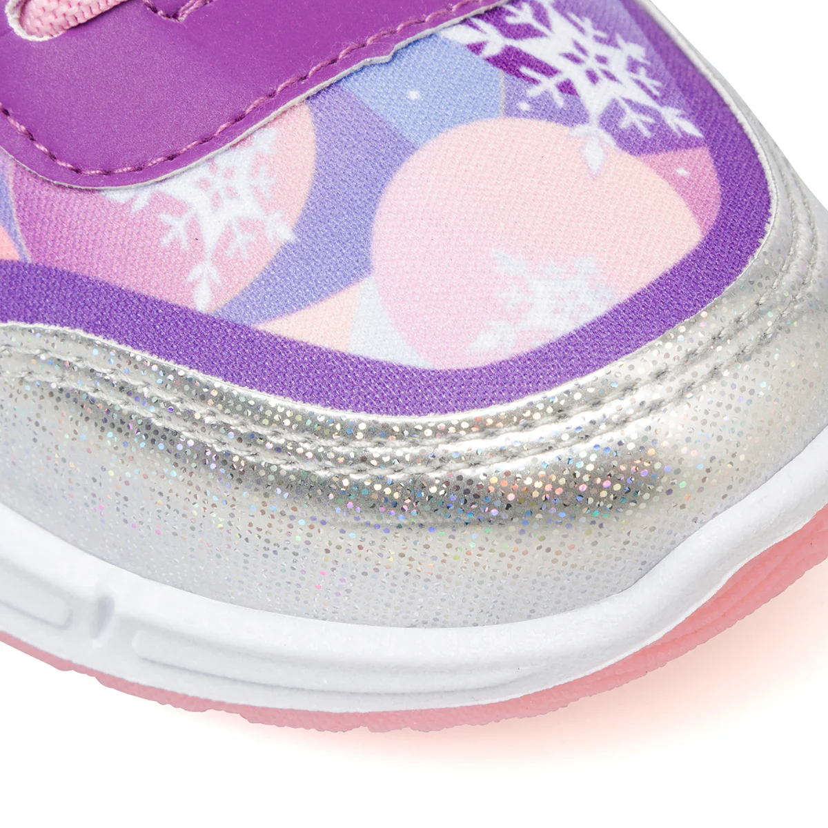 Sneakers primi passi da bambina lilla e argento con luci nella suola e stampa Frozen - Image 7