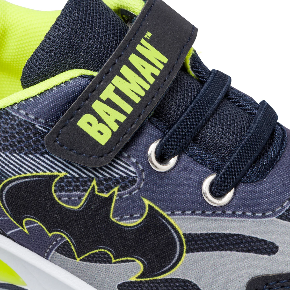 Sneakers primi passi da bambino blu e nere con luci nella suola e stampa Batman - Image 5