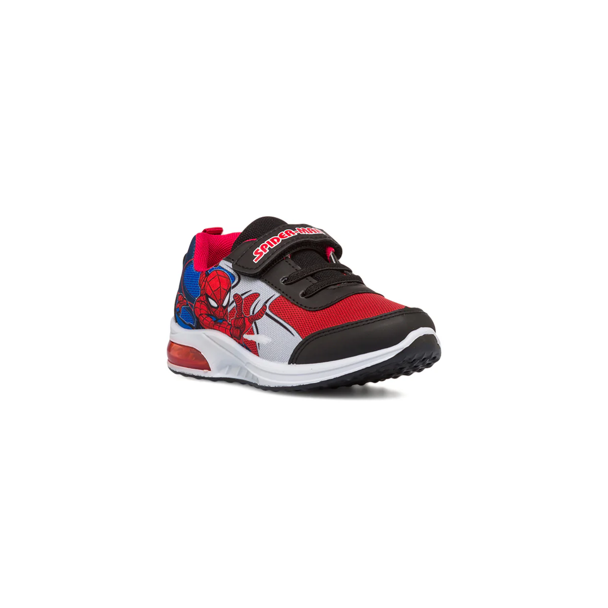 Sneakers primi passi da bambino rosse e blu con luci nella suola e stampa Spiderman - Image 2