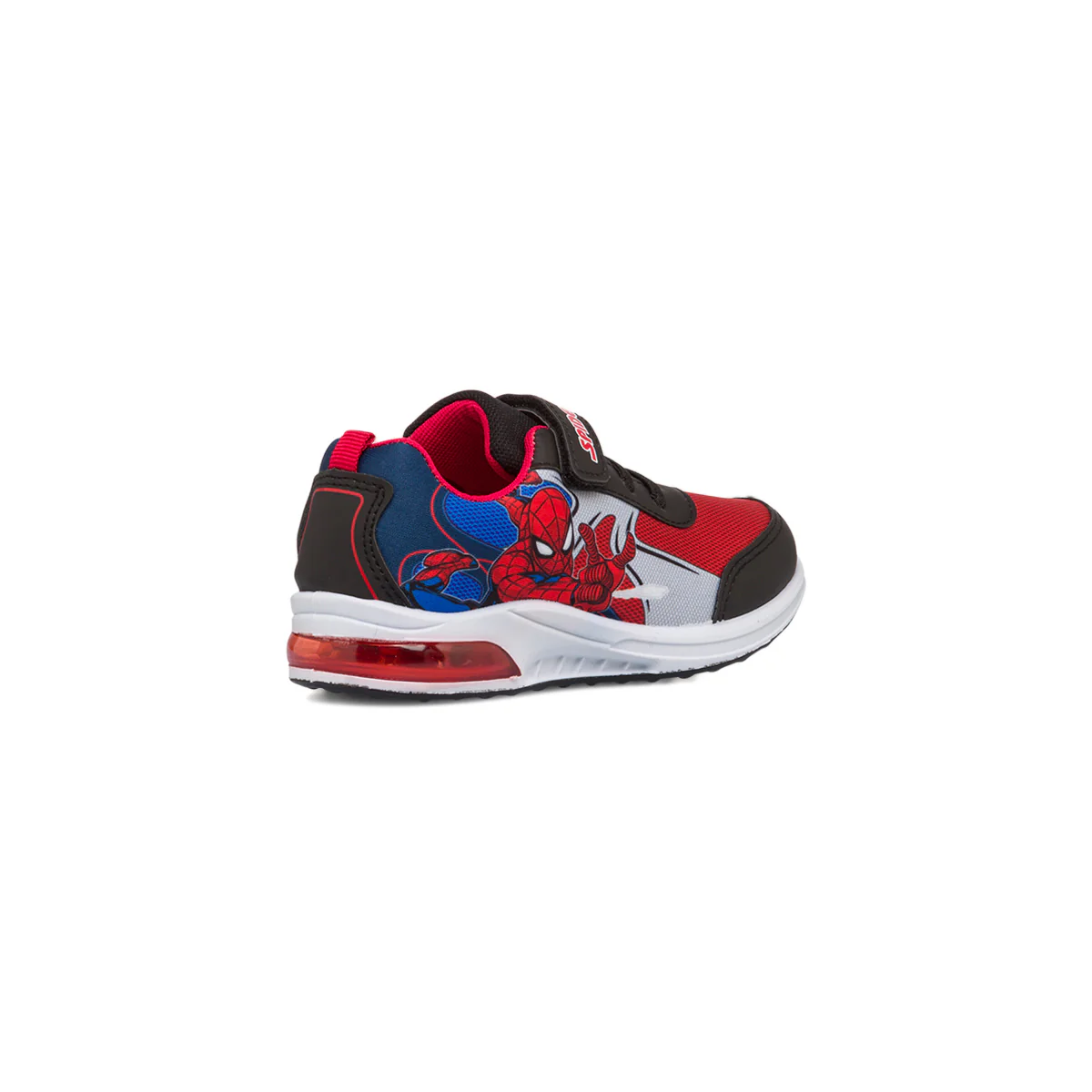 Sneakers primi passi da bambino rosse e blu con luci nella suola e stampa Spiderman - Image 3