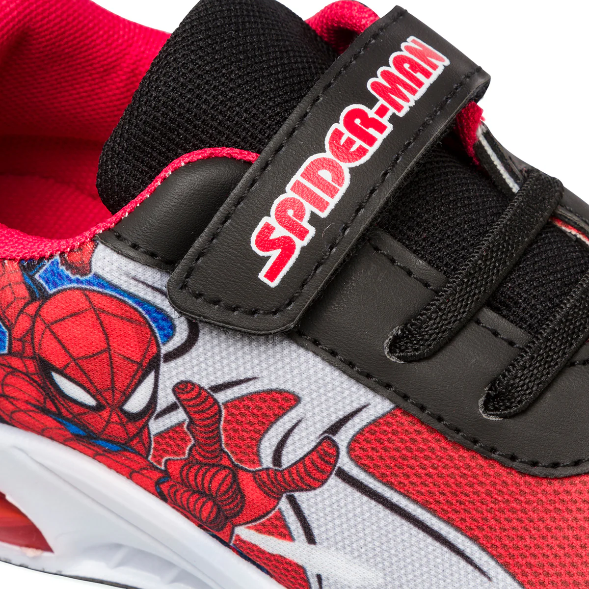 Sneakers primi passi da bambino rosse e blu con luci nella suola e stampa Spiderman - Image 5
