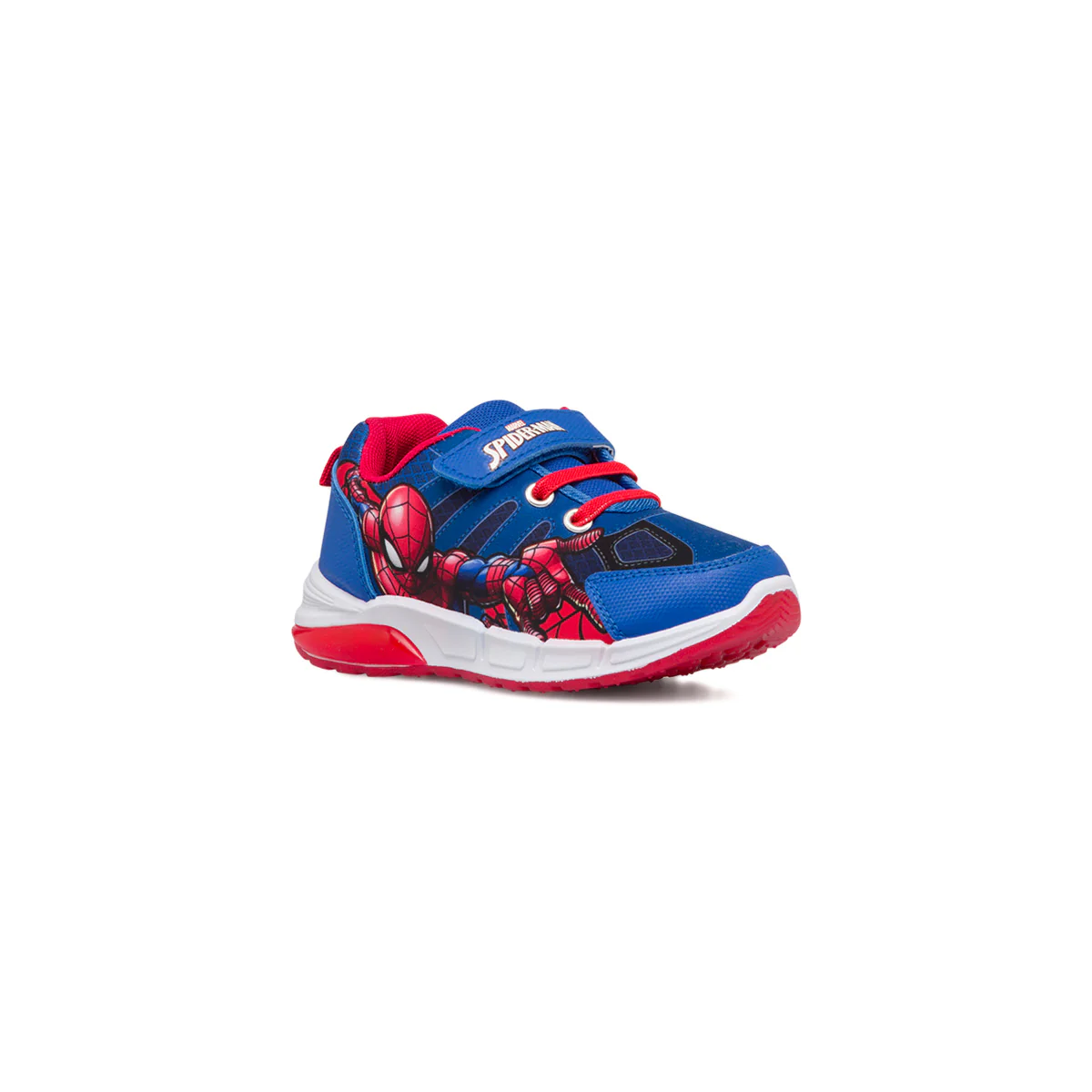 Sneakers primi passi da bambino rosse e blu con luci nella suola e stampa Spiderman - Image 2