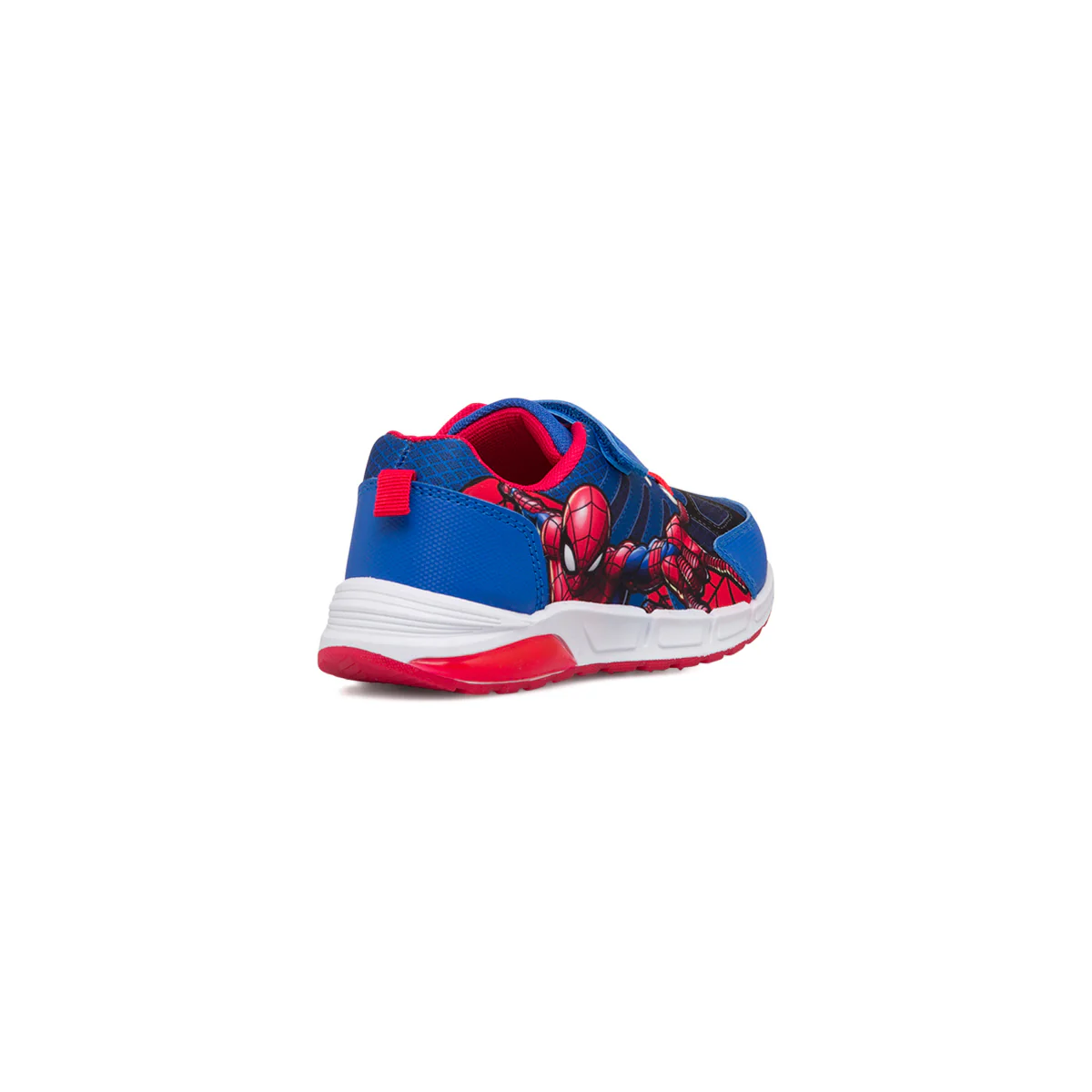 Sneakers primi passi da bambino rosse e blu con luci nella suola e stampa Spiderman - Image 3