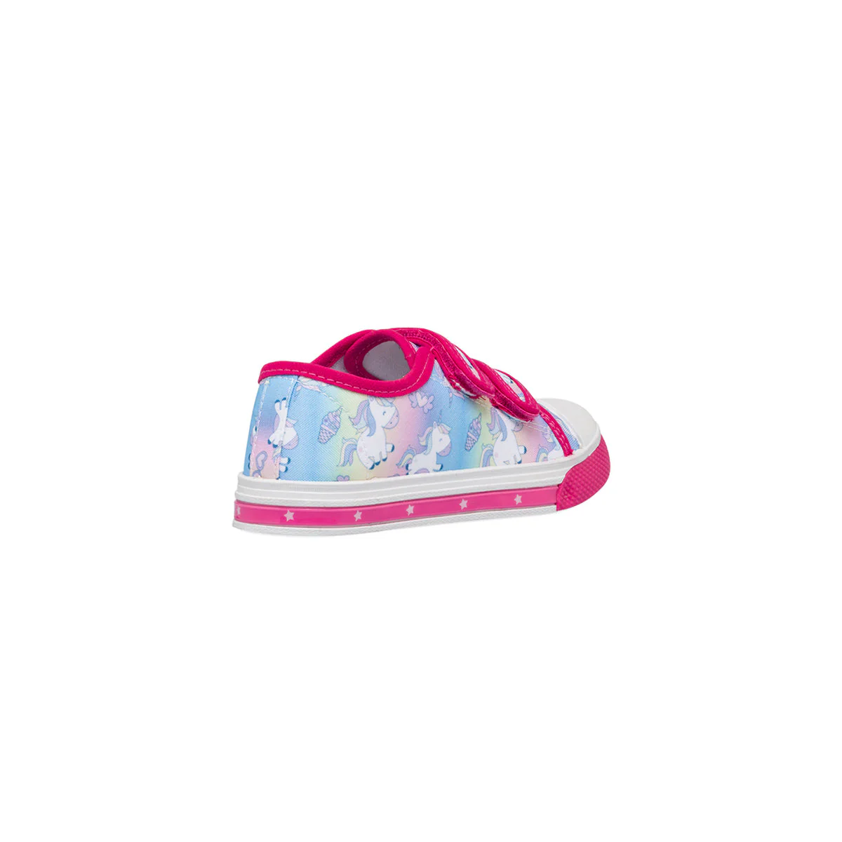Sneakers primi passi fucsia da bambina con luci nella suola e stampa Unicorno - Image 3