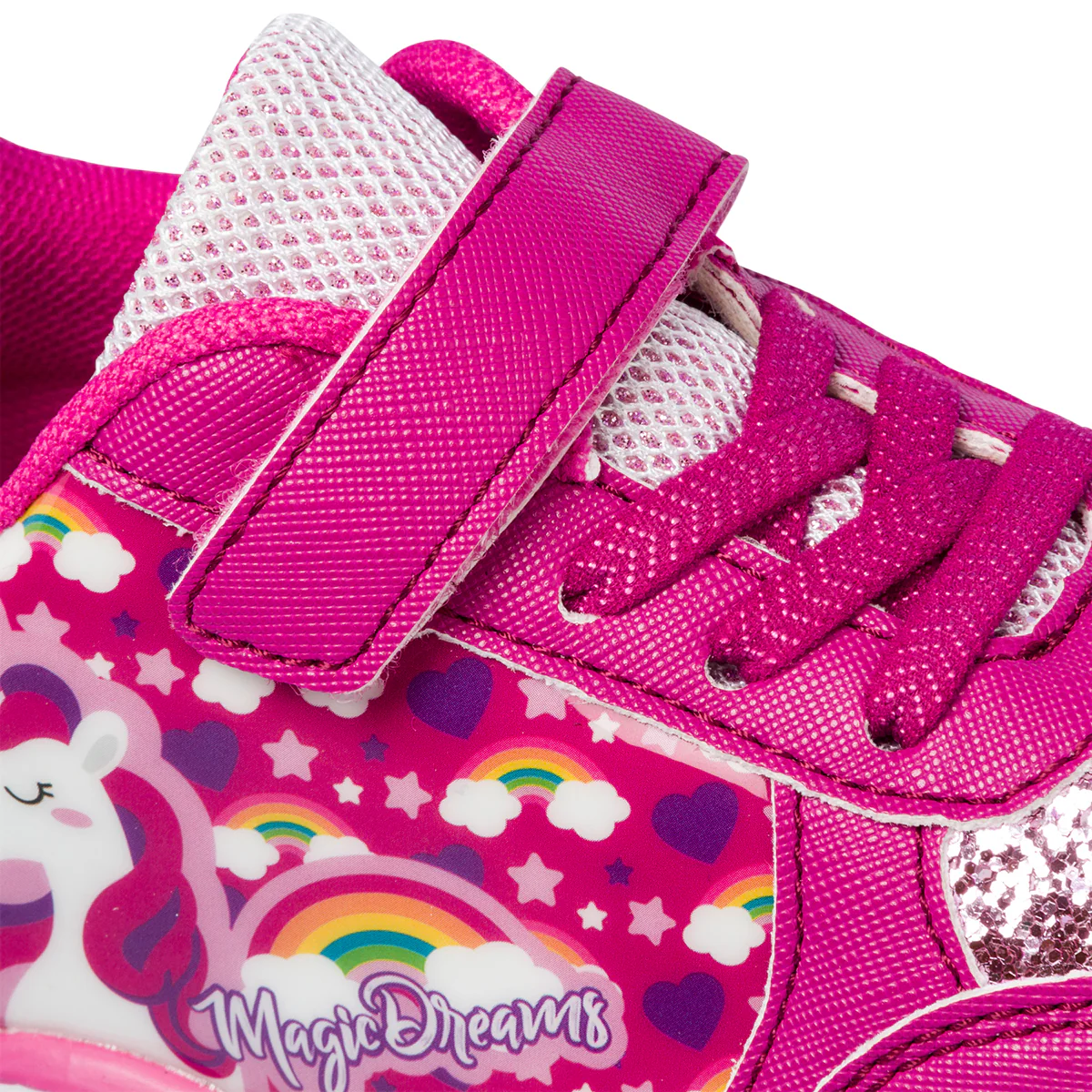 Sneakers primi passi fucsia da bambina con luci nella suola e stampa unicorno - Image 11