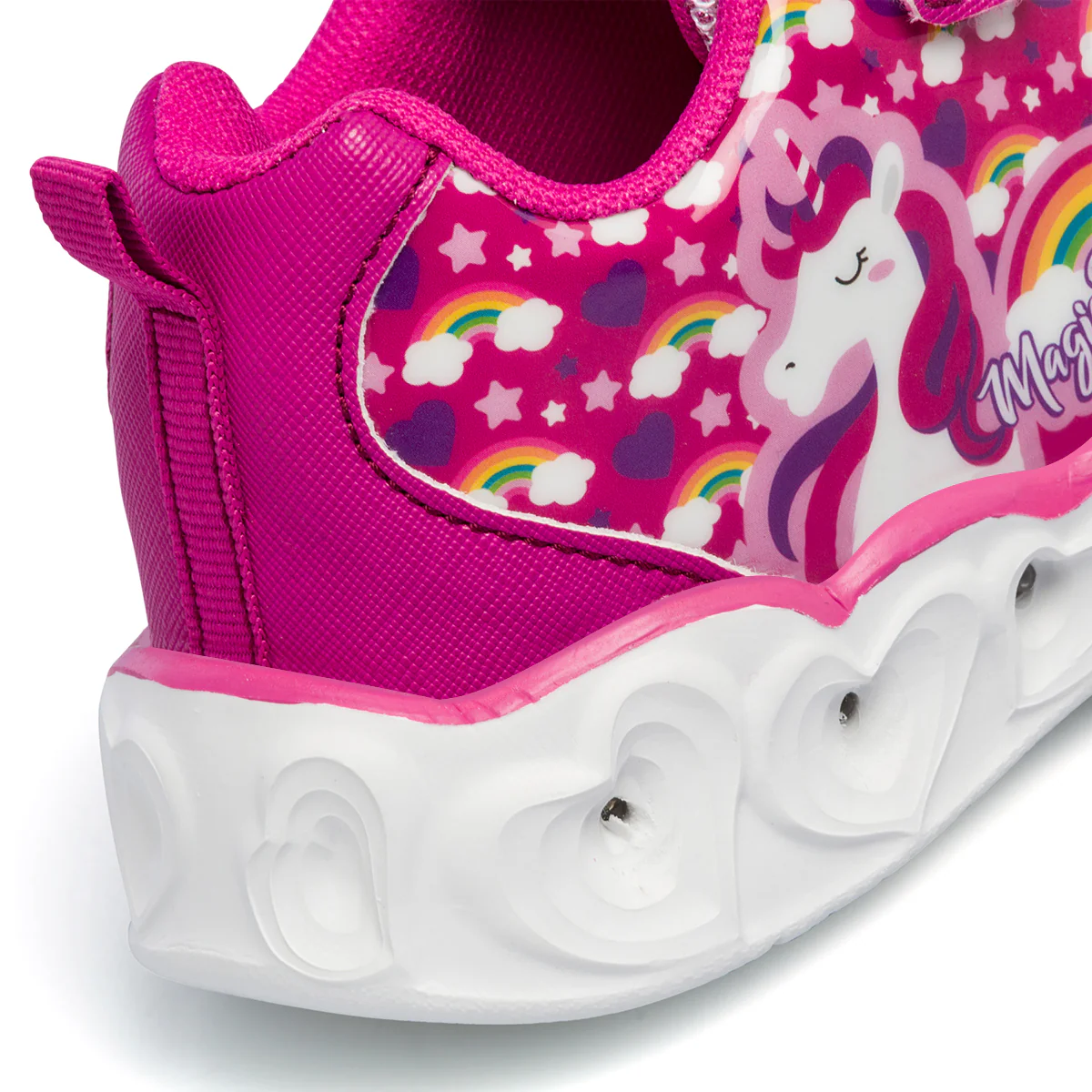 Sneakers primi passi fucsia da bambina con luci nella suola e stampa unicorno - Image 12