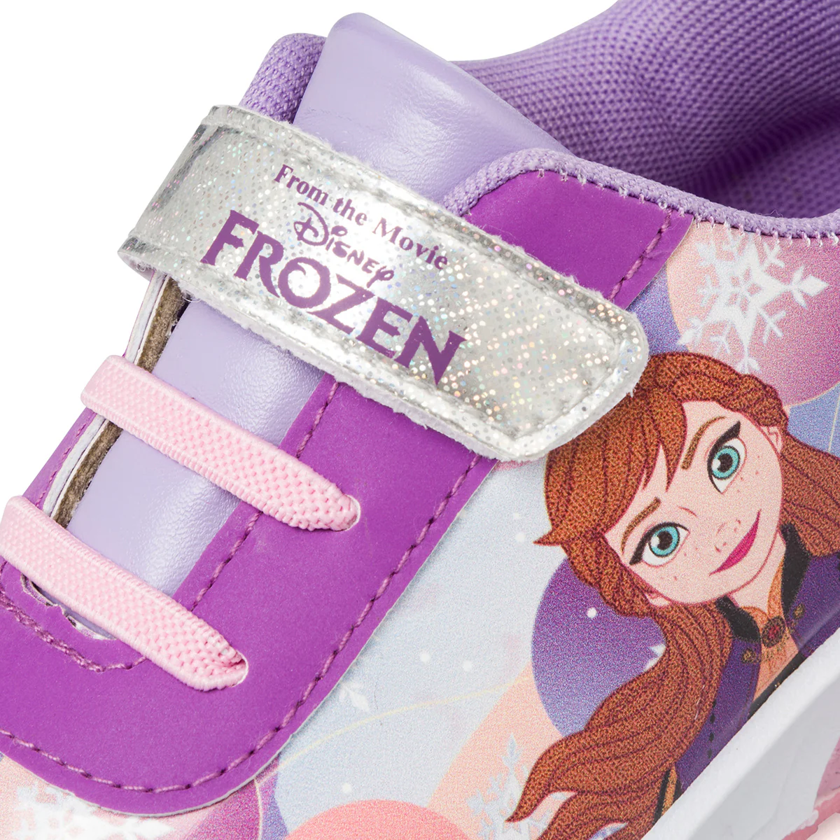 Sneakers primi passi lilla da bambina con luci nella suola e stampa Frozen - Image 2