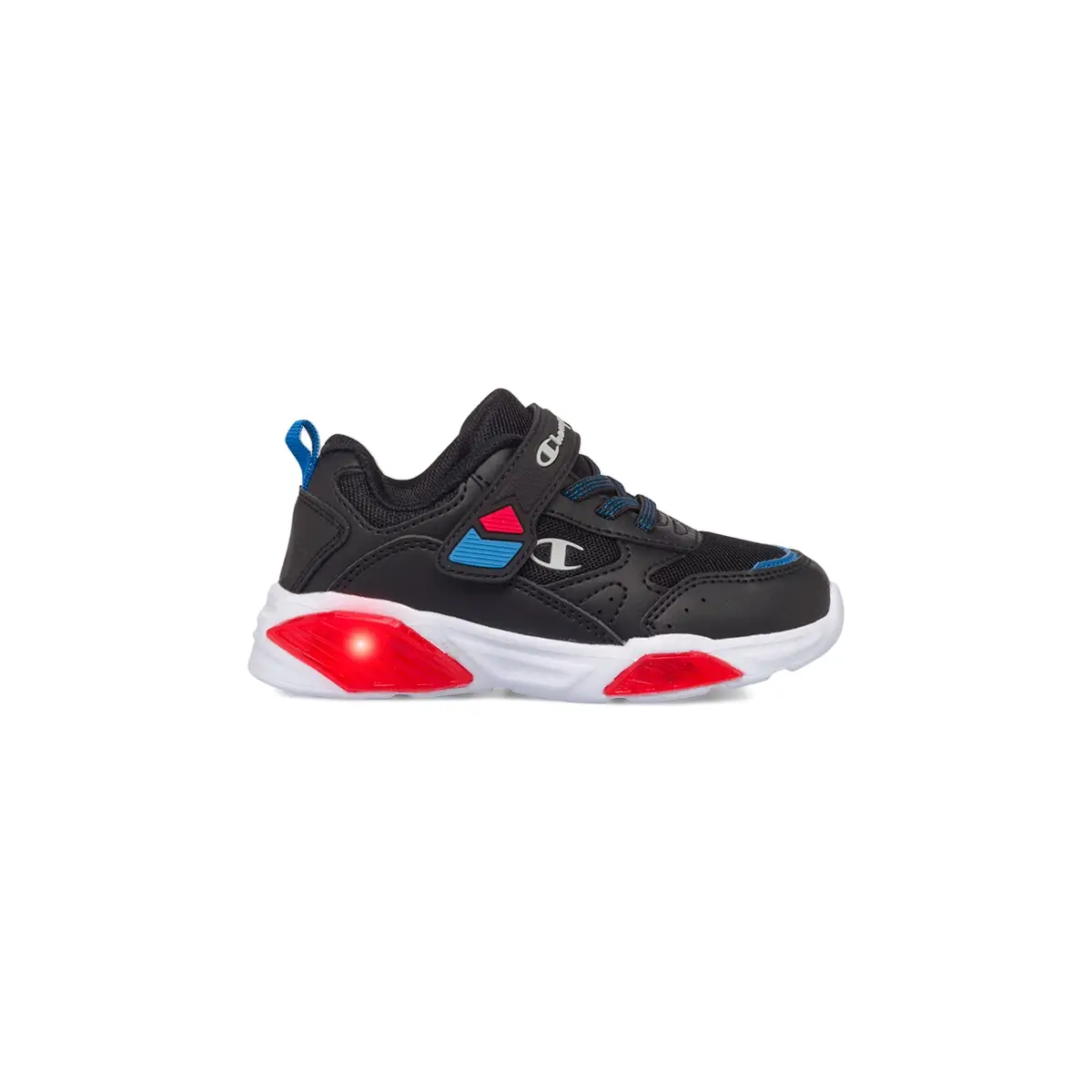Sneakers primi passi nere da bambino con luci nella suola Champion Wave PS