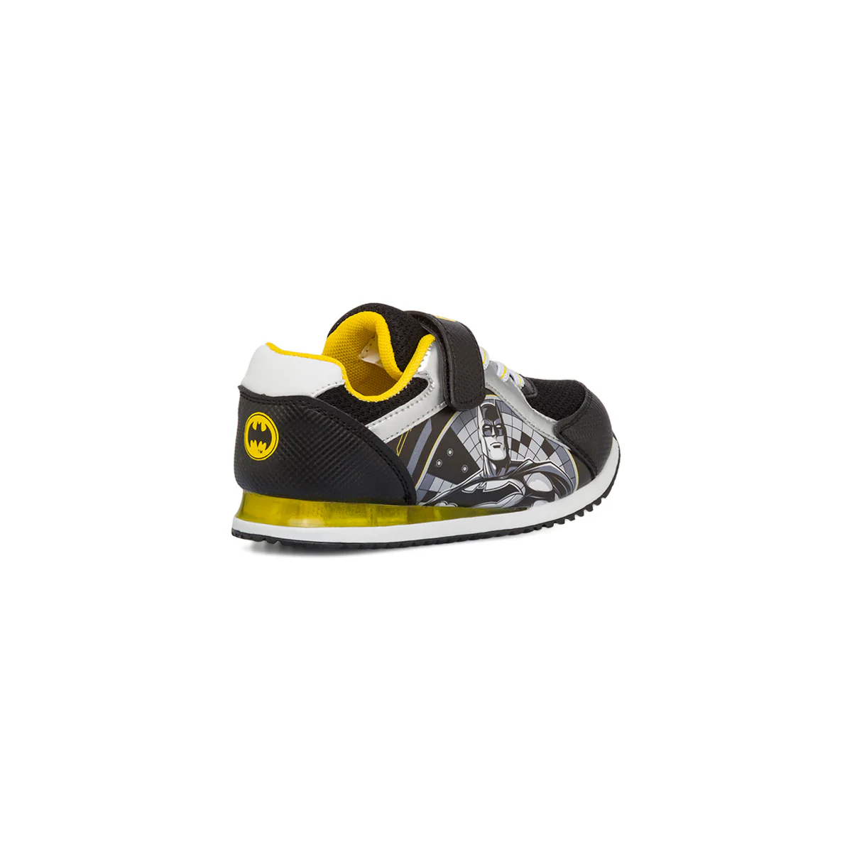 Sneakers primi passi nere da bambino con luci nella suola e stampa Batman - Image 3