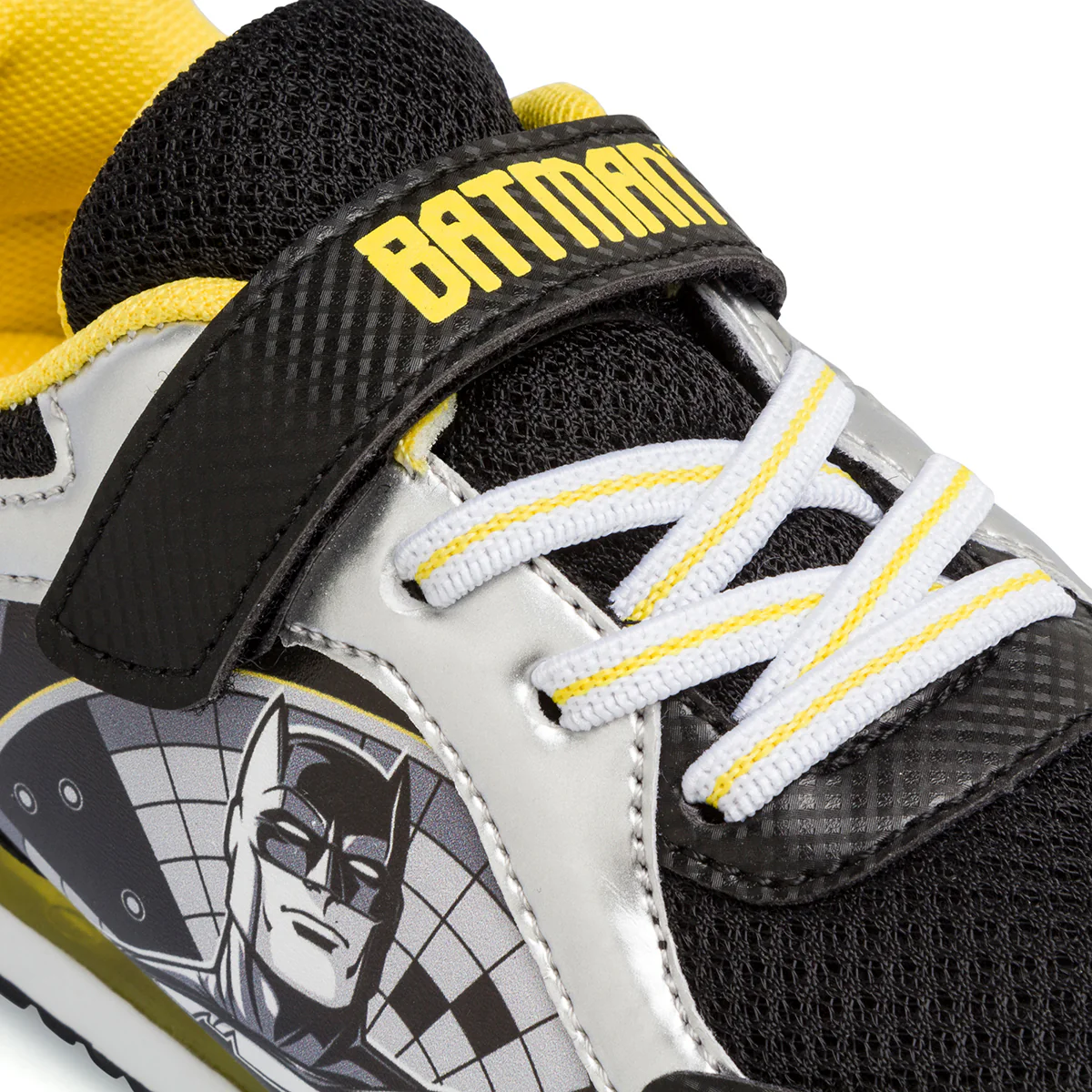 Sneakers primi passi nere da bambino con luci nella suola e stampa Batman - Image 5