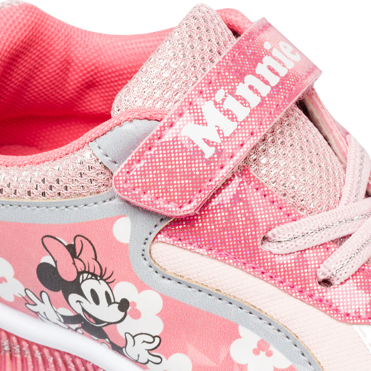 Sneakers primi passi rosa da bambina con luci e stampa Minnie - Image 6