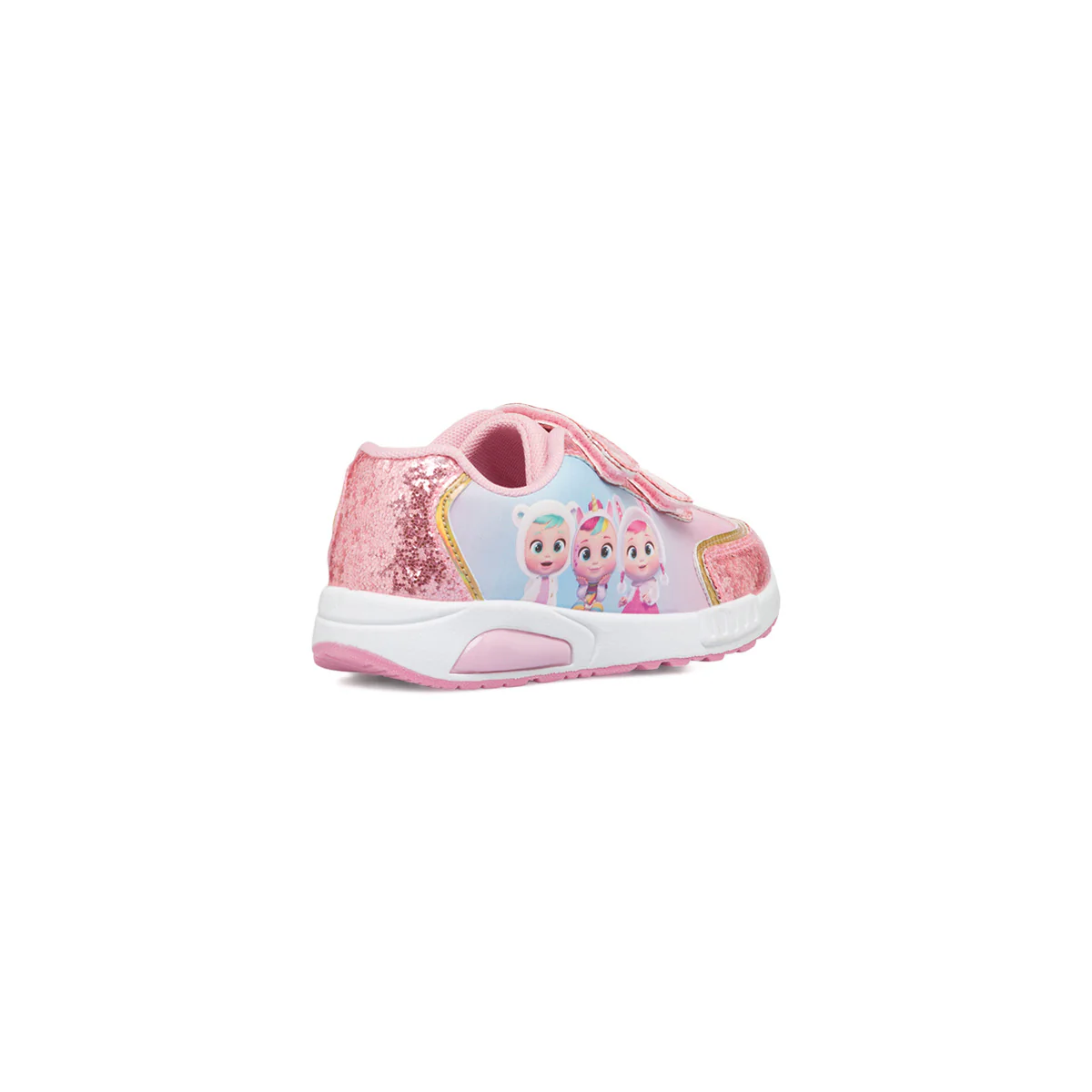 Sneakers primi passi rosa da bambina con luci nella suola e stampe Cry Babies - Image 4