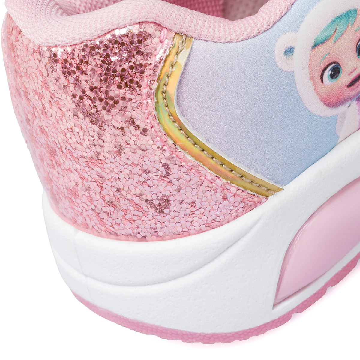 Sneakers primi passi rosa da bambina con luci nella suola e stampe Cry Babies - Image 8