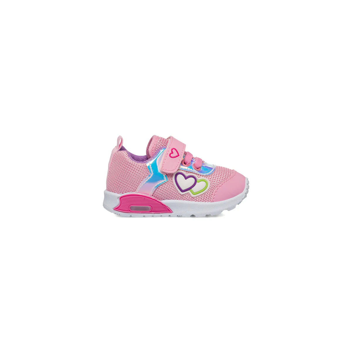 Sneakers primi passi rosa da bambina con luci nella suola Jog