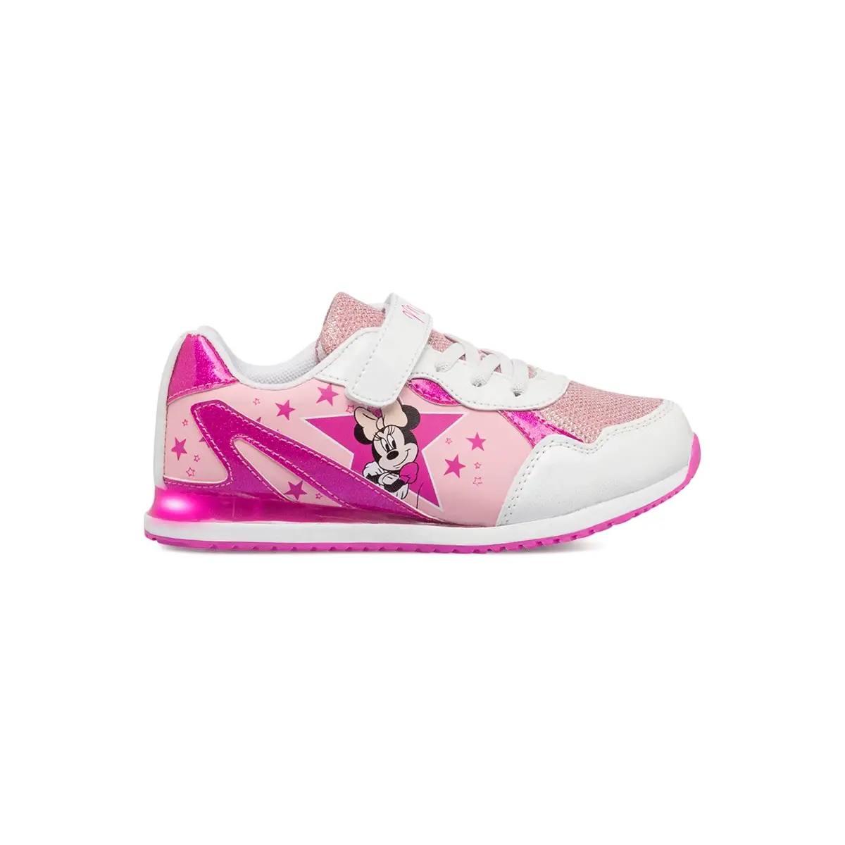 Sneakers primi passi rosa e fucsia da bambina con luci Minnie
