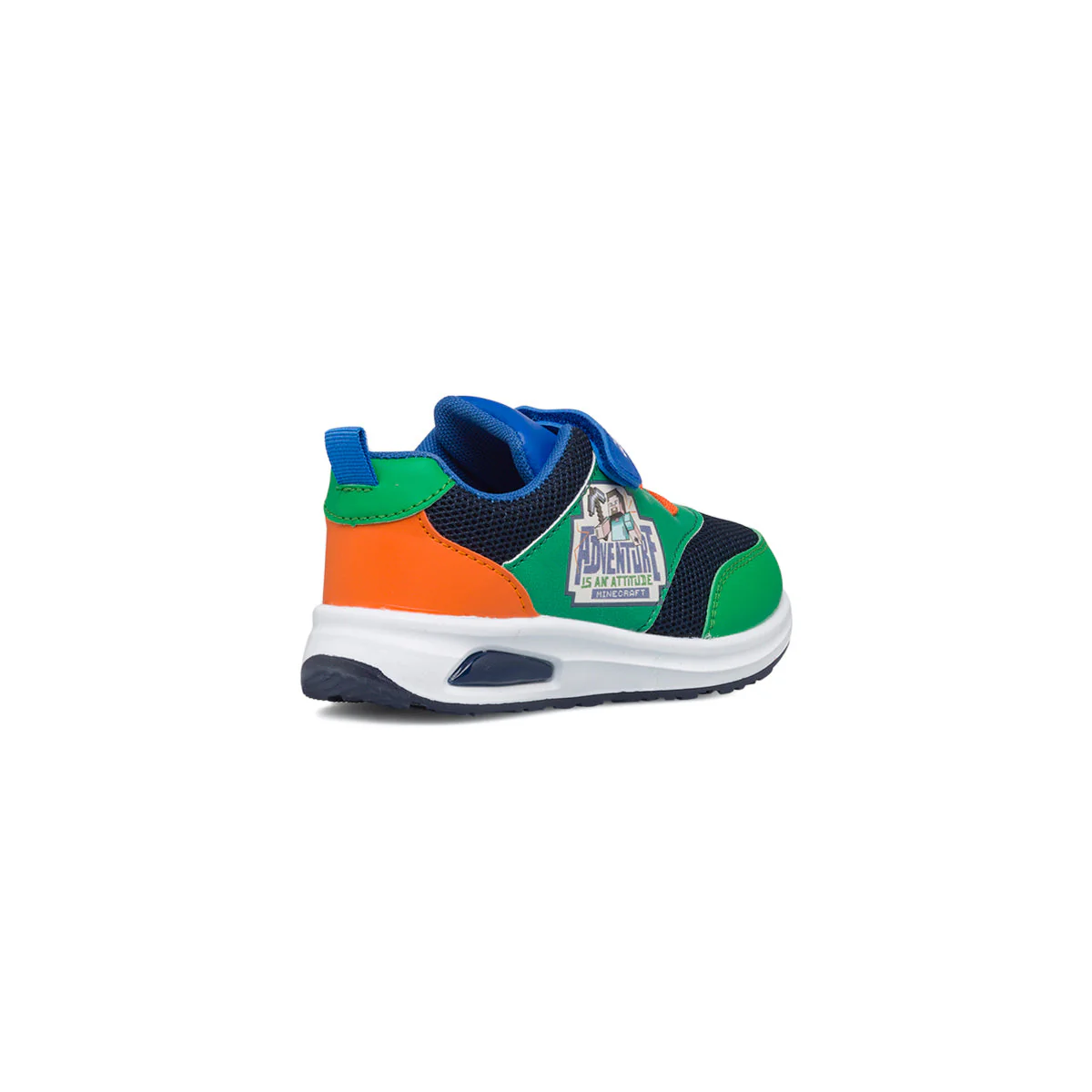 Sneakers primi passi verdi da bambino con luci nella suola e stampa Minecraft - Image 3
