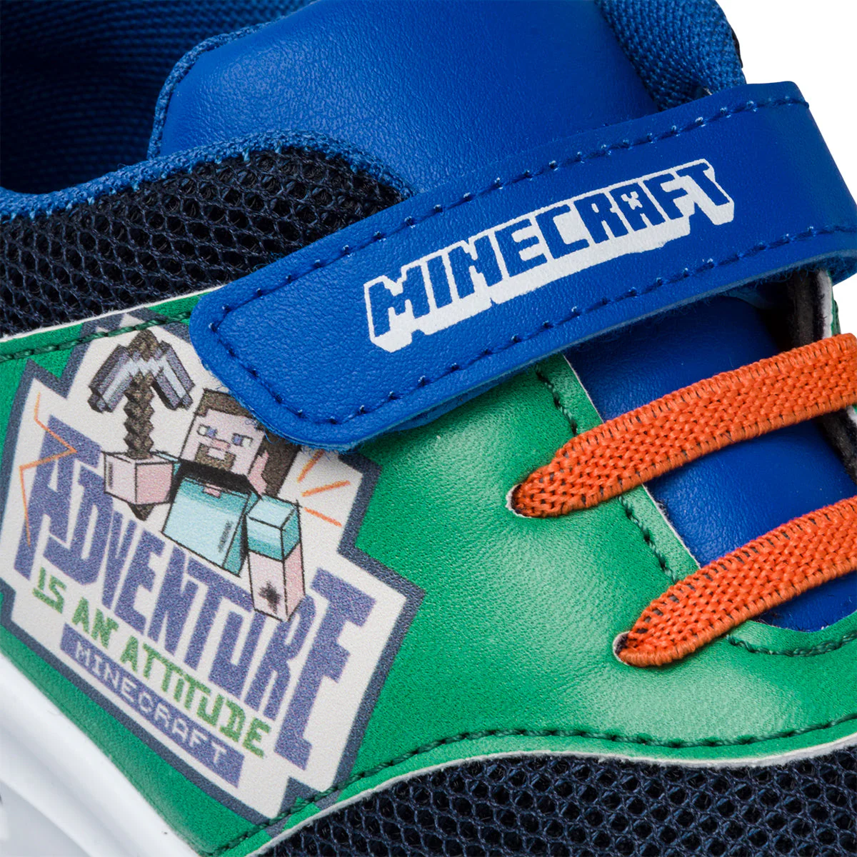 Sneakers primi passi verdi da bambino con luci nella suola e stampa Minecraft - Image 5