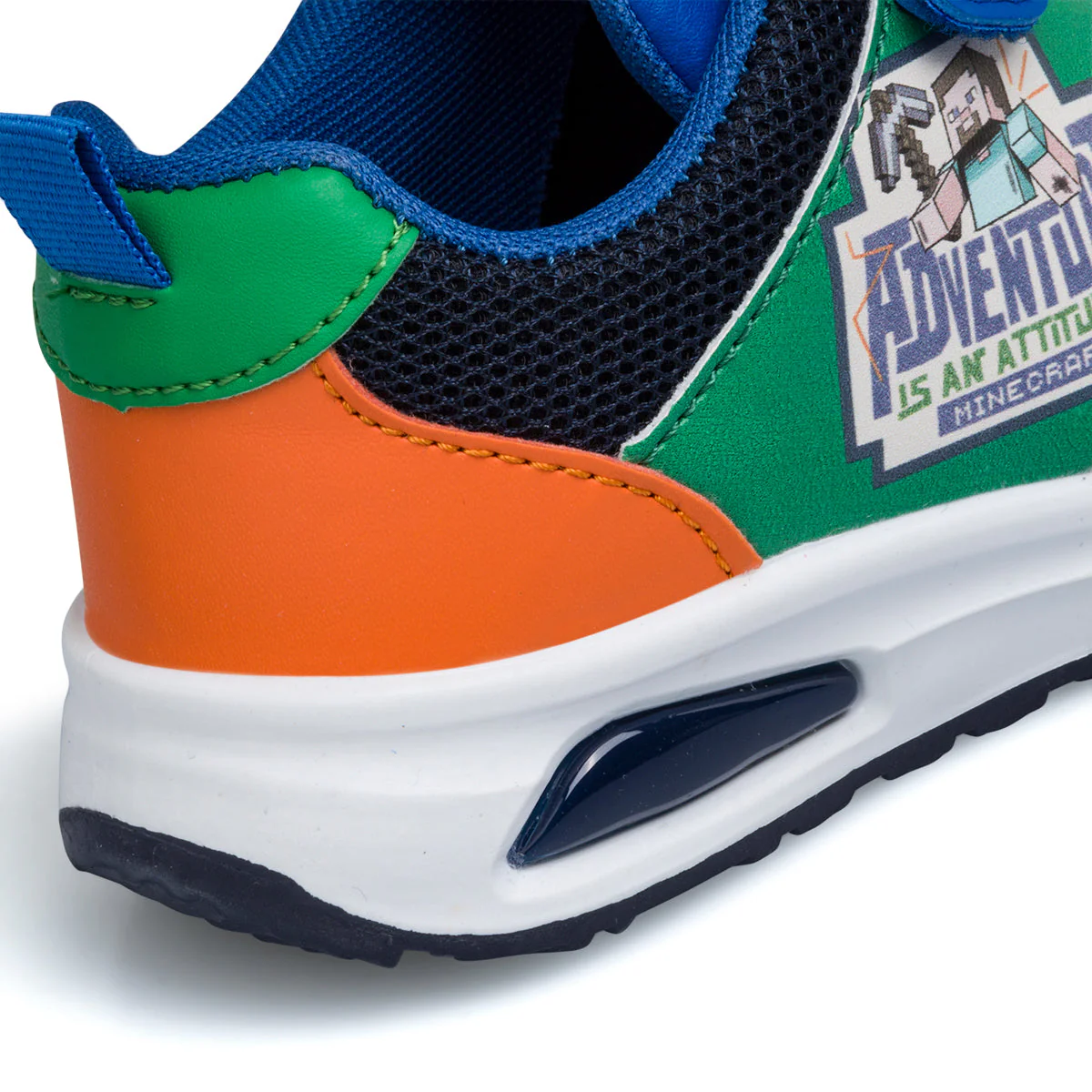 Sneakers primi passi verdi da bambino con luci nella suola e stampa Minecraft - Image 6