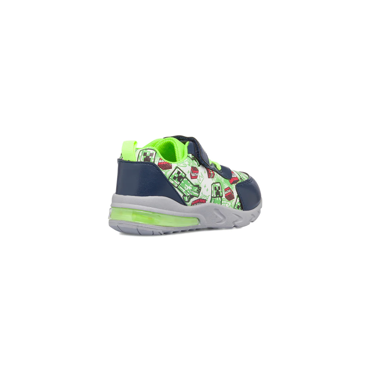 Sneakers primi passi verdi da bambino con luci nella suola e stampa Minecraft - Image 4