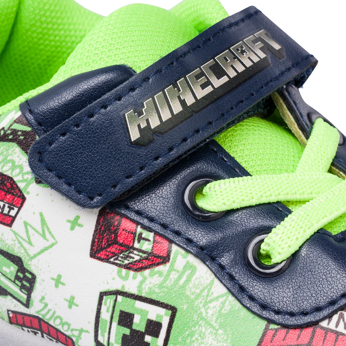 Sneakers primi passi verdi da bambino con luci nella suola e stampa Minecraft - Image 7