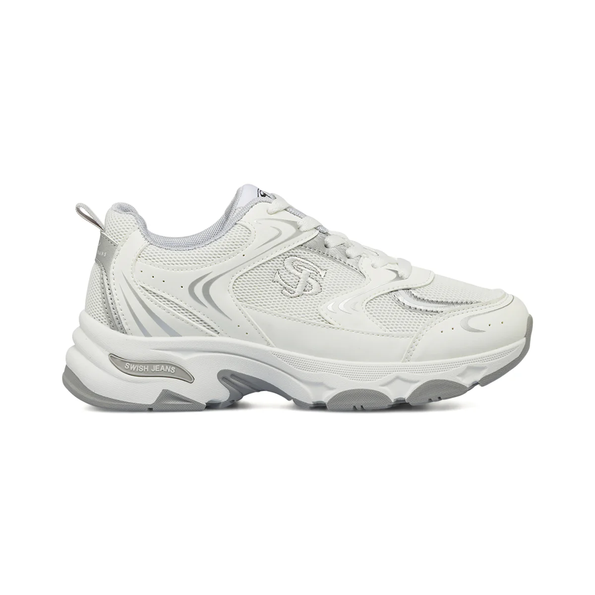 Sneakers retrò bianche da Donna con dettagli argento Swish Jeans