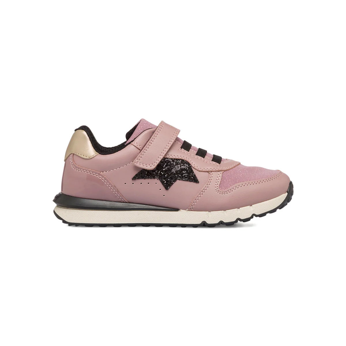 Sneakers rosa da bambina con glitter e pailettes nere Geox Fastics