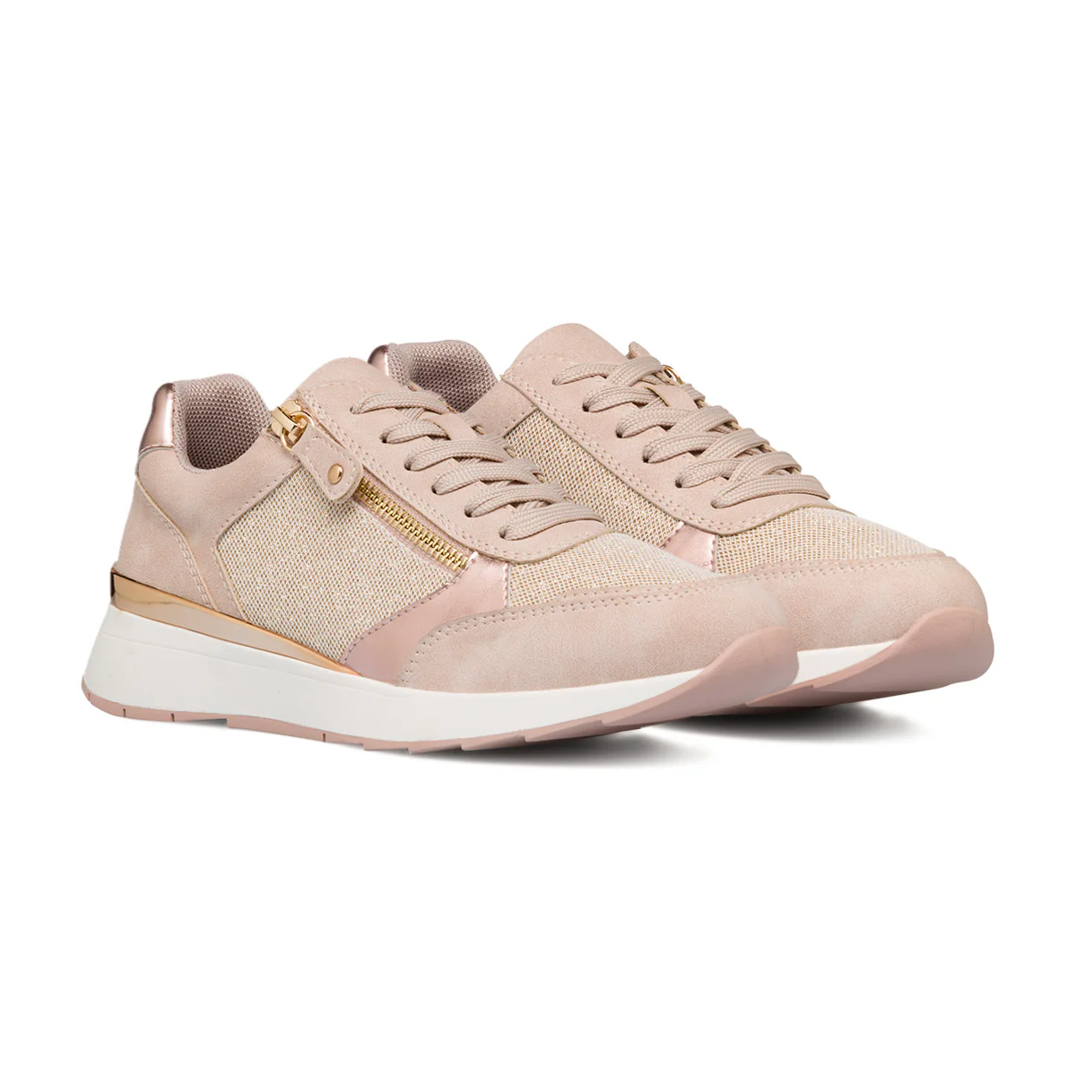 Sneakers rosa da donna con dettagli oro e zip laterale Swish Jeans